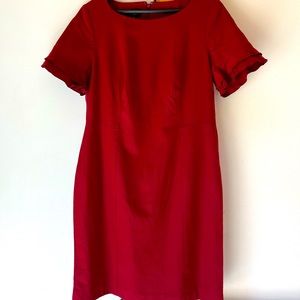 Talbots Italian Flannel Wool Dress Ruffled Tierd Sleeve Red Size 12P
